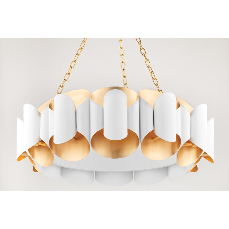 Banks 12 - Light Chandelier, Gold Leaf/White