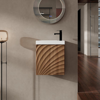Wall-Mounted Bathroom Vanity with Resin Sink, Single Door Soft Close Medicine Cabinet, 18.5" Wide MDF Storage Organizer for Small Space, Easy to Install, Minimalist Modern Design (KD-Packing)