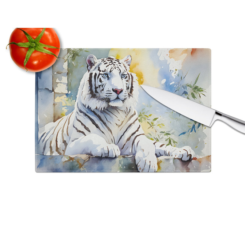 White Tiger Glass Cutting Board Large