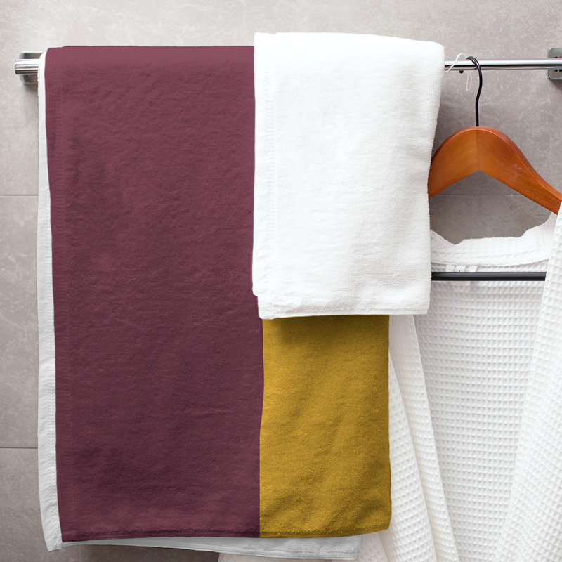 Cotton Blend Lightweight Bath Towel, Wine/Gold