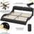 Led Bed Frame With Charging Ports And Headboard Modern Low Profile Platform Bed Frame With Led Lights Wave Like Curve Led Bed Frame,wood Slats Support,easy Assembly,black-561514468