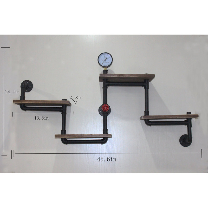 Brown Industrial Rustic Wood Ladder Pipe Wall Shelf