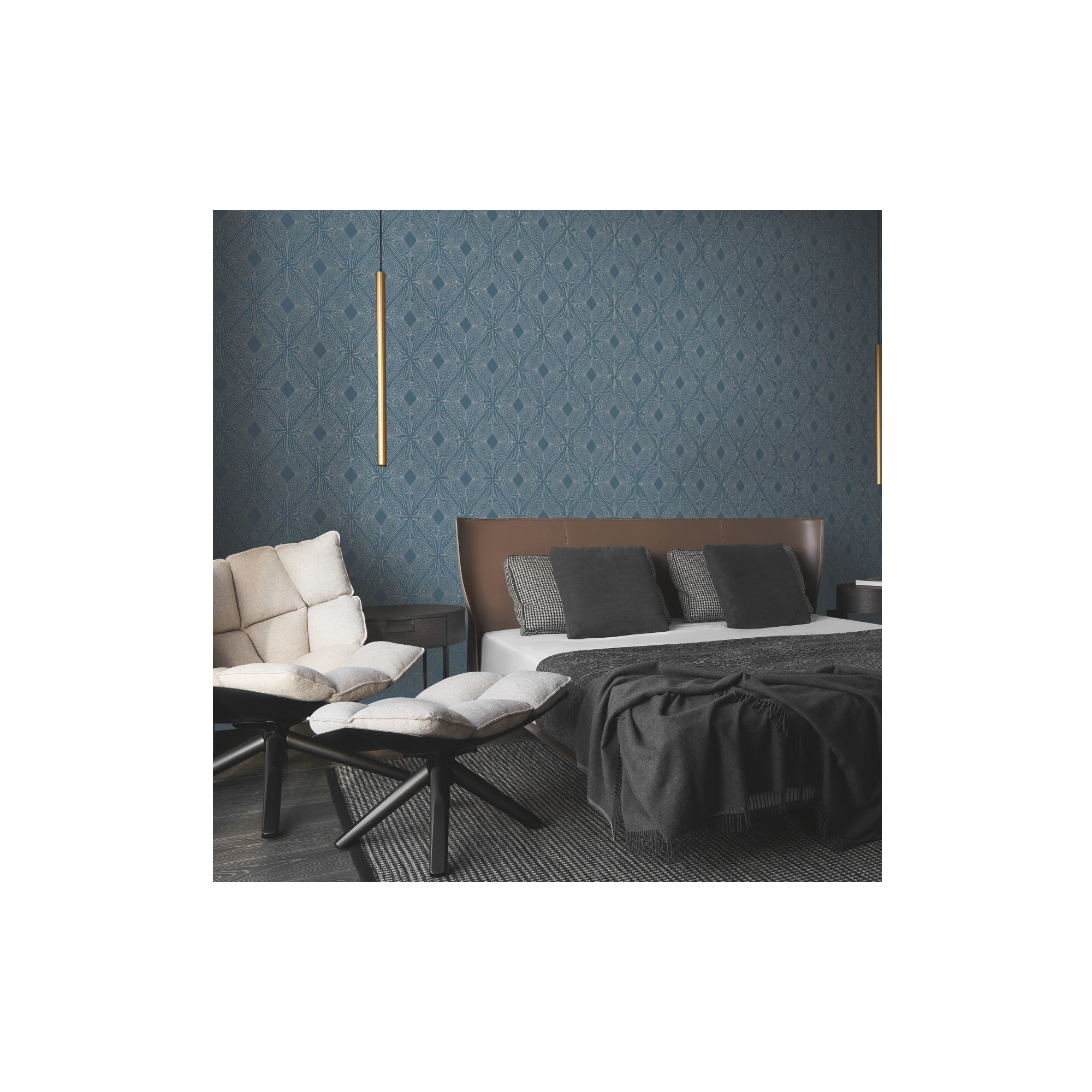Antonina Vella Modern Metals Modern Geometric Wallpaper, Blue/Silver