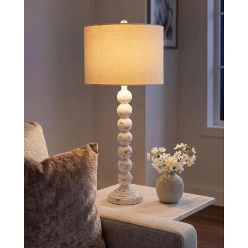 Lampe de table Elaine, Blanc antique, H 32 po x l 15 po x P 20 po, Beige