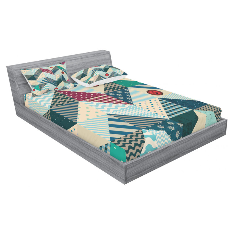 Microfiber Patchwork Sheet Set, Full Sheet Set with Fitted Sheet