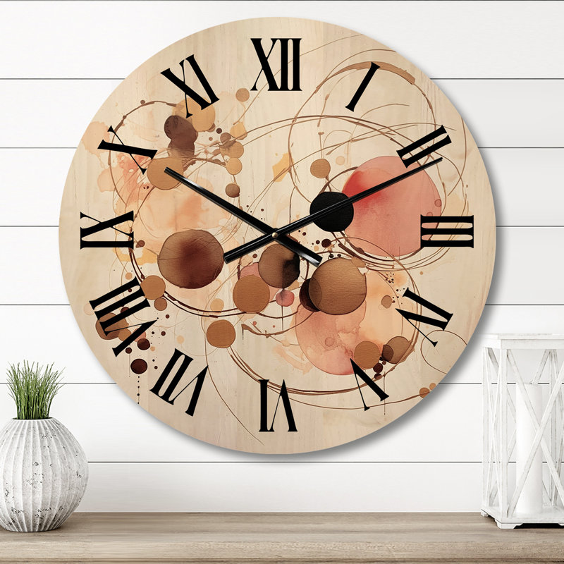 Gypsy Jazz Boho Chic Abstract Watercolor - Modern Geometric Oversized Wood Wall Clock, Moyenne