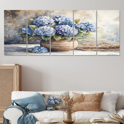 Hortensias dans un décor de rêve I - Art mural hortensia - Art mural traditionnel pour le salon