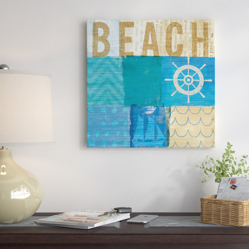 «Beachscape Series: Collage IV», impression sur toile, H 18 po x l 18 po x P 1,5 po, Toile avec cadre noir, Pas de tapis