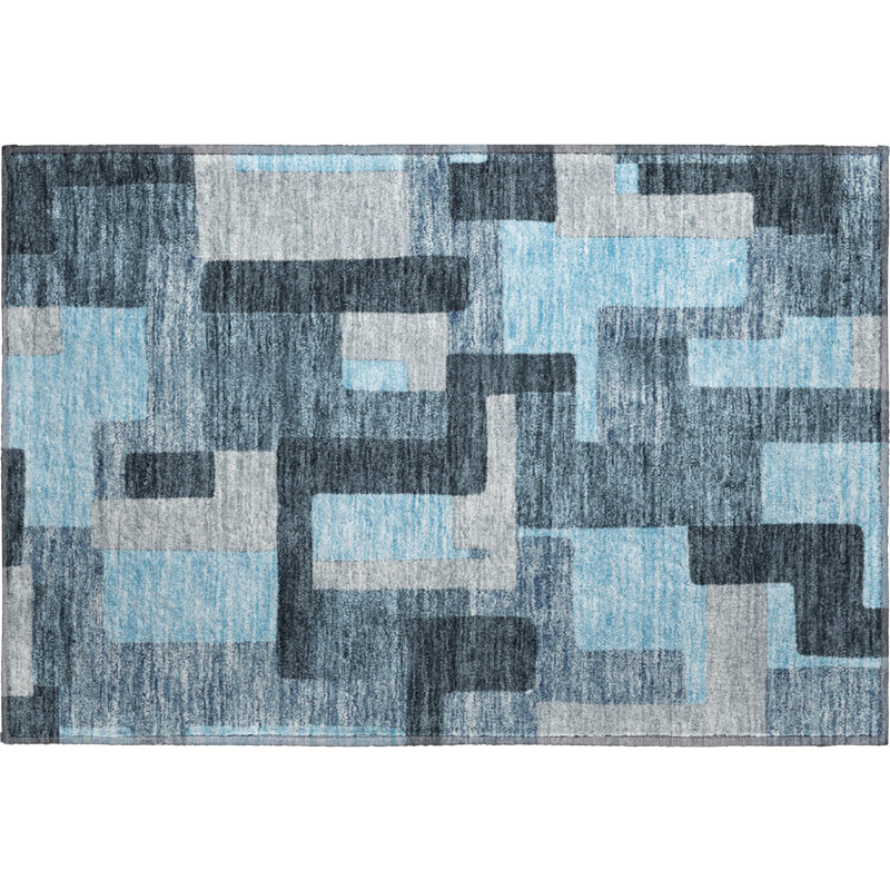 Premium Machine Washable Prisco Sky Rug, Rectangle 1'8" x 2'6"