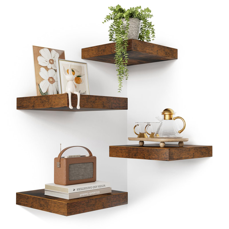 4 Piece Square Floating Shelf, Brown