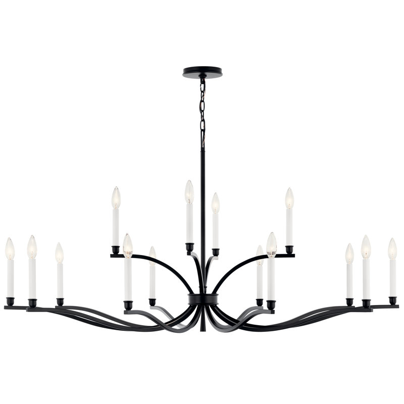 14 - Light Steel Dimmable Classic / Traditional Chandelier, Satin Black