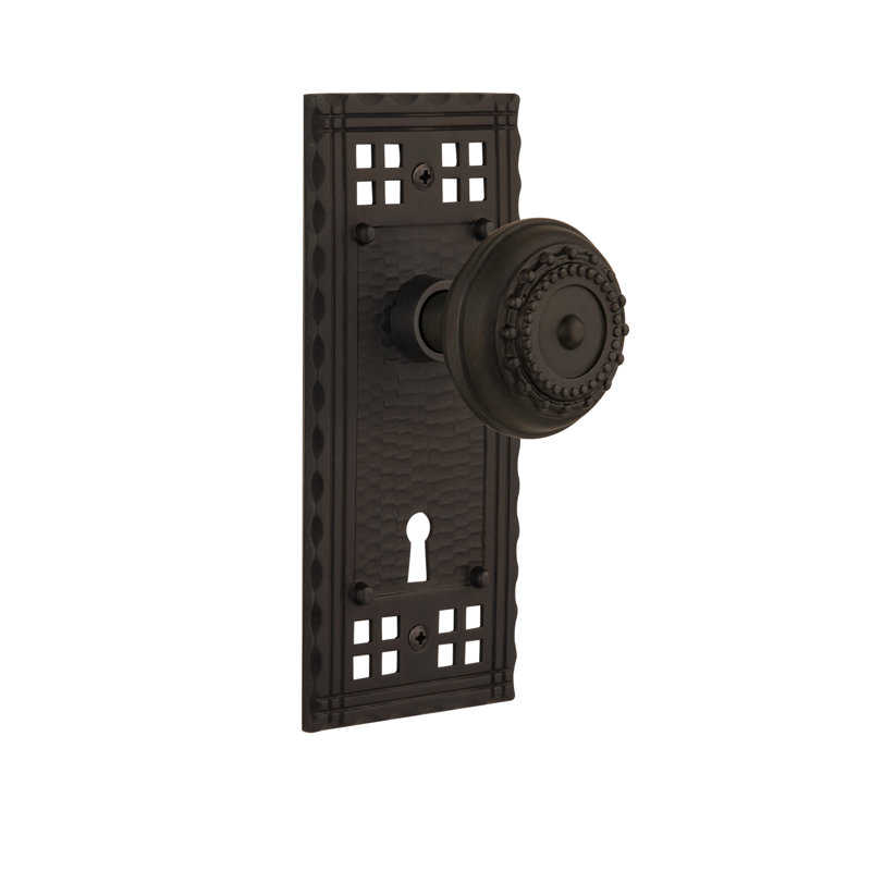 Craftsman Plate with Decorative Keyhole and Meadows Door Knob, Oil-Rubbed Bronze