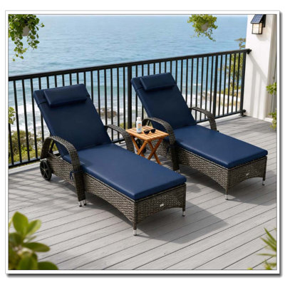 Ensemble de 2 chaises longues en rotin avec coussins, coussin et inclinaison à 5 positions
