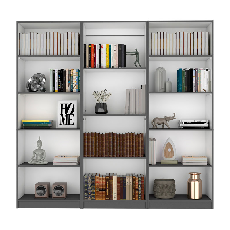 Ensemble de bibliothèque 3 pièces, 74 po de large avec 14 tablettes, ensemble de salon, 3, Chocolat
