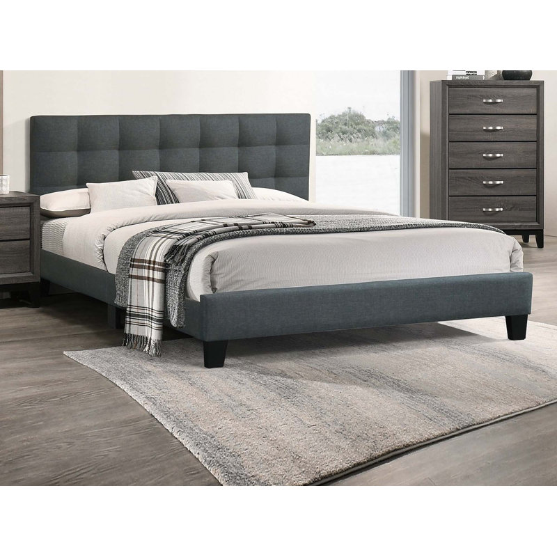 Lit de chambre à coucher contemporain contemporain 1pc, Gris anthracite, Très grand