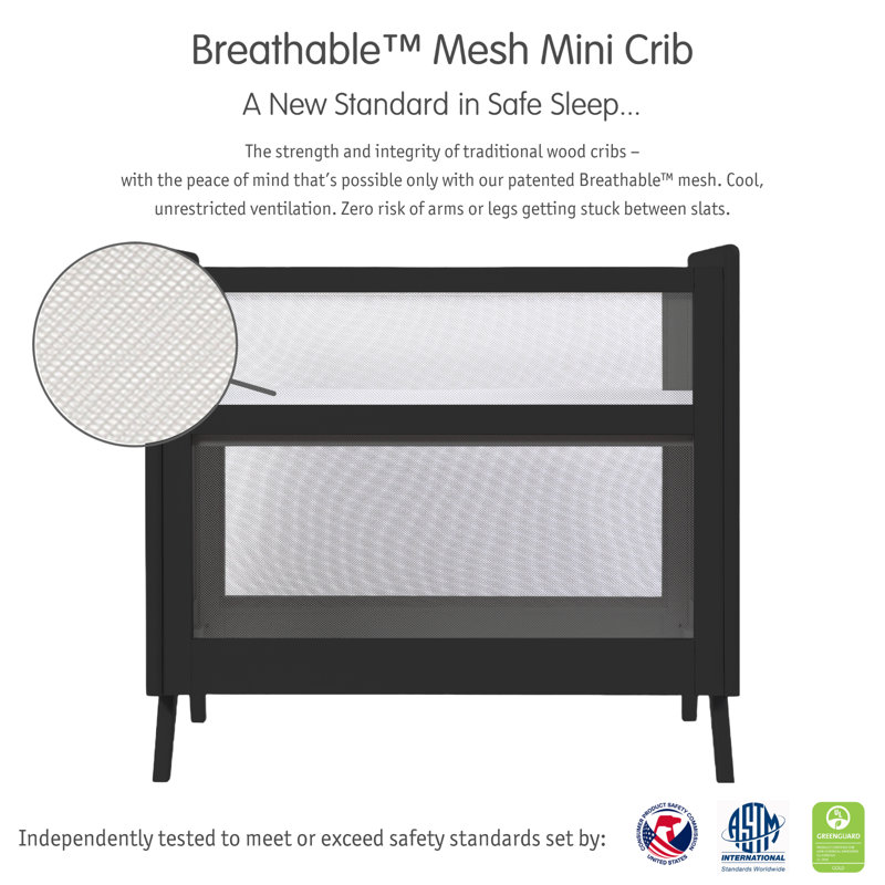 Black Breathable Mesh 2-in-1 Mini Crib with Mattress