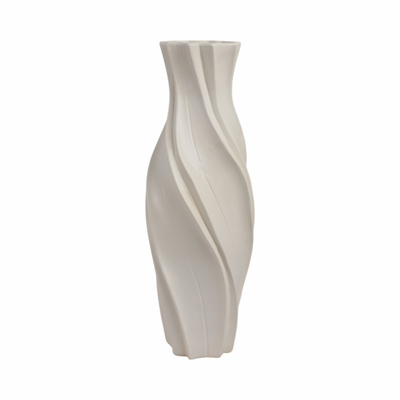 Modern Stoneware Vase with Sculptural Swirl Design - Decorative White Table Vase for Contemporary Living Room, Bedroom, or Office Decor - 20" Tall Elegant Accent for Floral Arrangements or Standalone Display