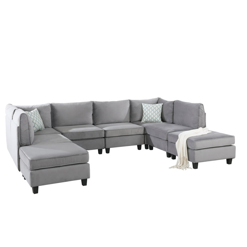 Canapé modulaire en velours gris 8 pièces Simona