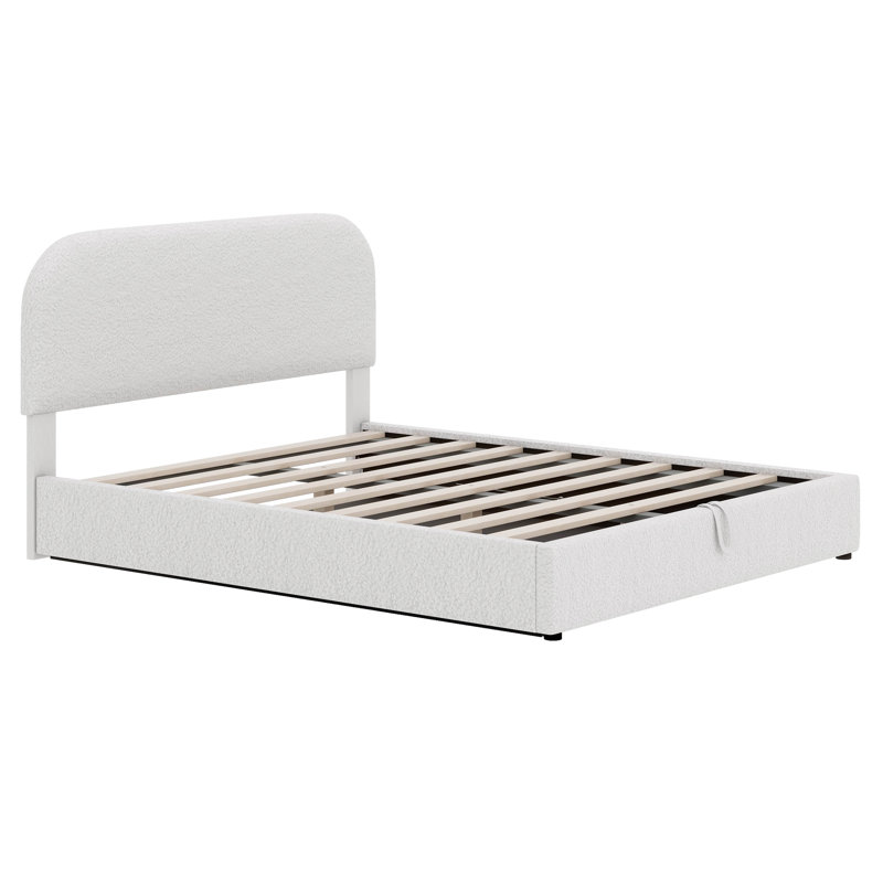 Lit plateforme tapissier Teddy, Blanc, Grand lit