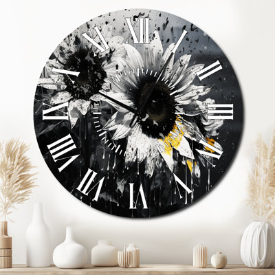 Horloge murale tournesols noirs et blancs