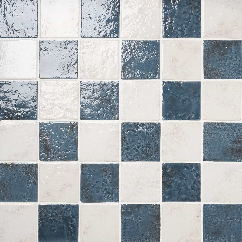 Greta 4.72 In. X 4.72 In. Glossy Textured Porcelain Floor And Wall Tile (8.96 Sq. Ft. / Case), Midnight Blue/Seashell White