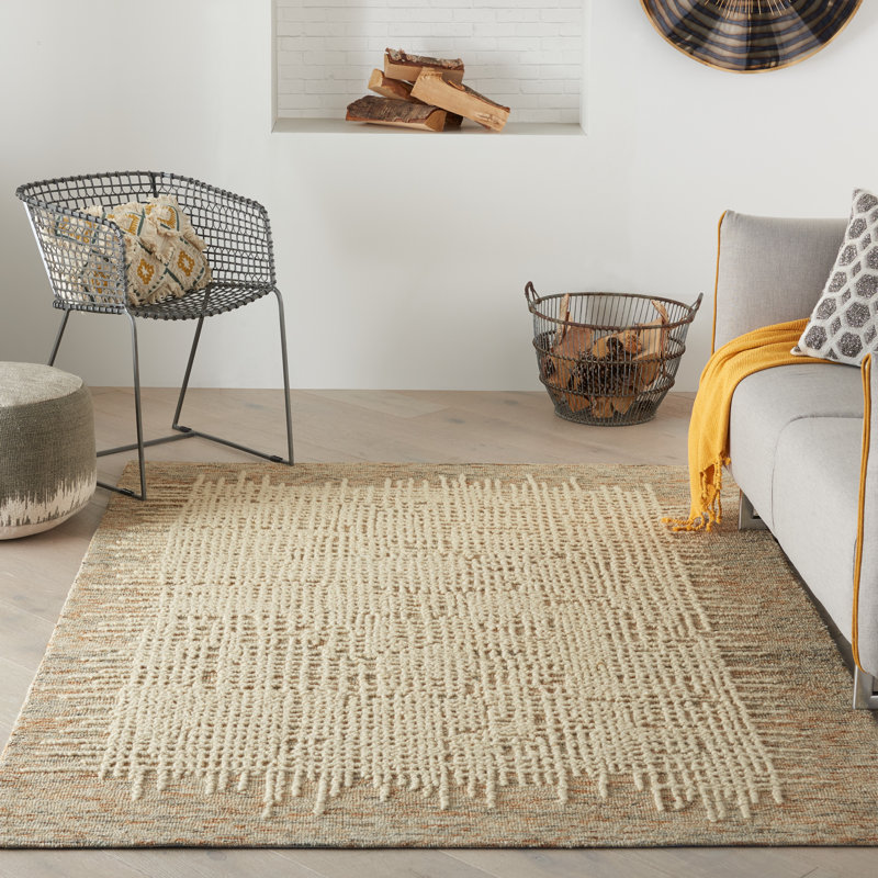 Tapis touffeté en laine beige, Rectangle 3 pi 9 po x 5 pi 9 po