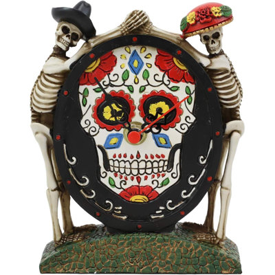 Day Of The Dead Utilitarian Analogue Resin Quartz Movement / Crystal Tabletop Clock in Black/Red