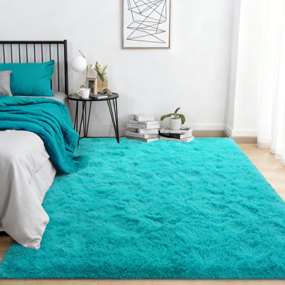 Shag Area Rugs for Living Room, 5x7 ft Soft Fluffy Rugs for Bedroom, Nursery, Kids Room Home Decor, Teal Blue