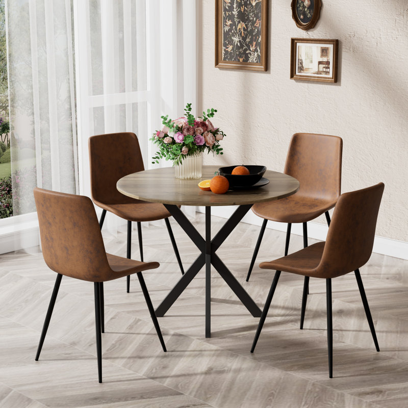 31.5'' Round Dining Table Set, Modern Kitchen Table with 4 Dining Chairs