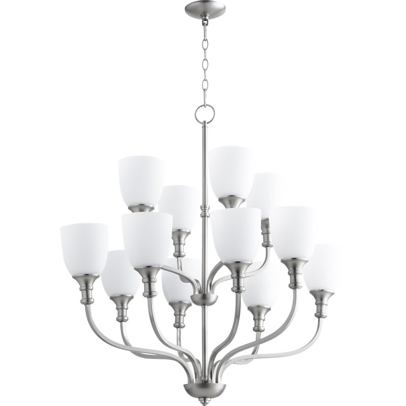Lustre à abat-jour 12 lumières Falbo, Blanc, Nickel satiné
