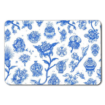 Blue-And-White Fantasy Plant Diatom Mud Bath Mat, 16 X 24 Inches