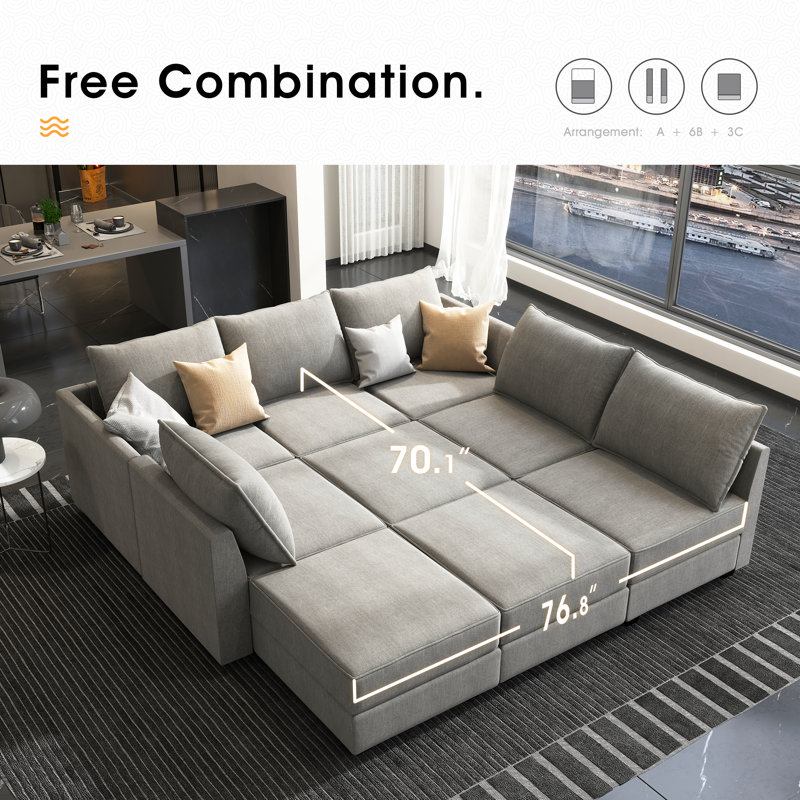 Canapé modulaire en U gris avec méridienne