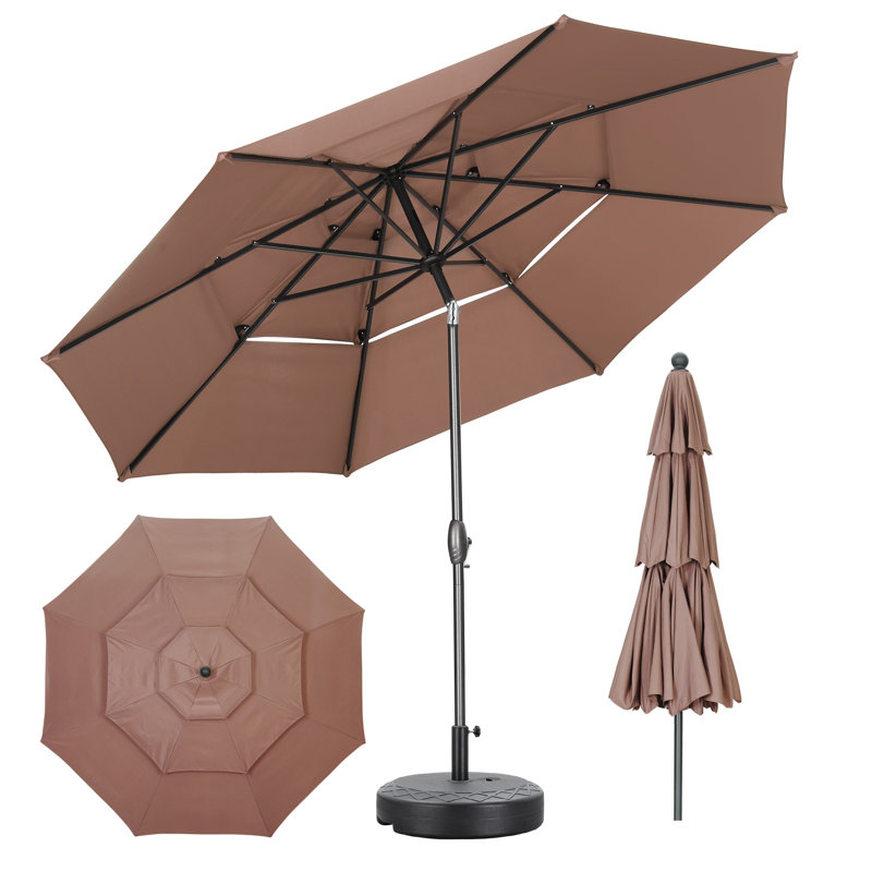 Parasol de patio 10 pi avec base, Tanné
