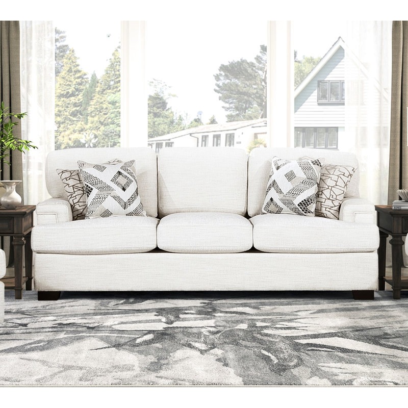 Confortable crème avec housse en chenille et cadre en contreplaqué de bois massif moderne avec coussins décoratifs