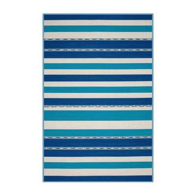 Washable Azure White Striped Area Rug
