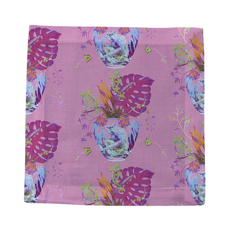 Monkey Small Jungle Cotton Sateen Cocktail Napkins, Sacha