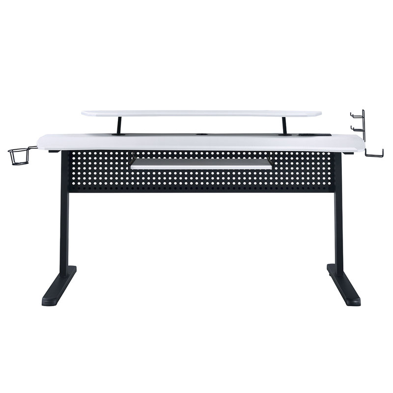 Bureau de jeu Ahad avec prises intégrées, Blanc / noir
