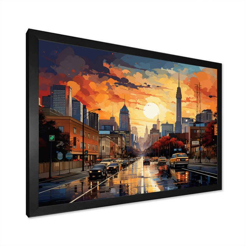 Atlanta Popart Landscape VI, reproduction d'art sur toile, H 12 po x l 20 po x P 1 po, Cadre photo noir