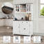 Armoire de rangement 68 po avec garde-manger autoportante de 68 po avec station de charge, tablettes réglables, portes en verre et grand comptoir - Armoire en bois polyvalente pour la cuisine, le salon et le bar
