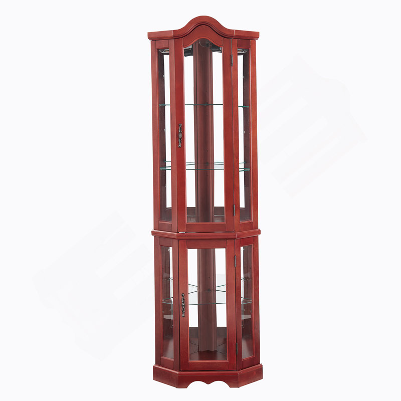 Curio Cabinet, Lighted Glass Display Curio Cabinet, Corner Cabinet With Bulb, Entryway Cabinet, Cherry