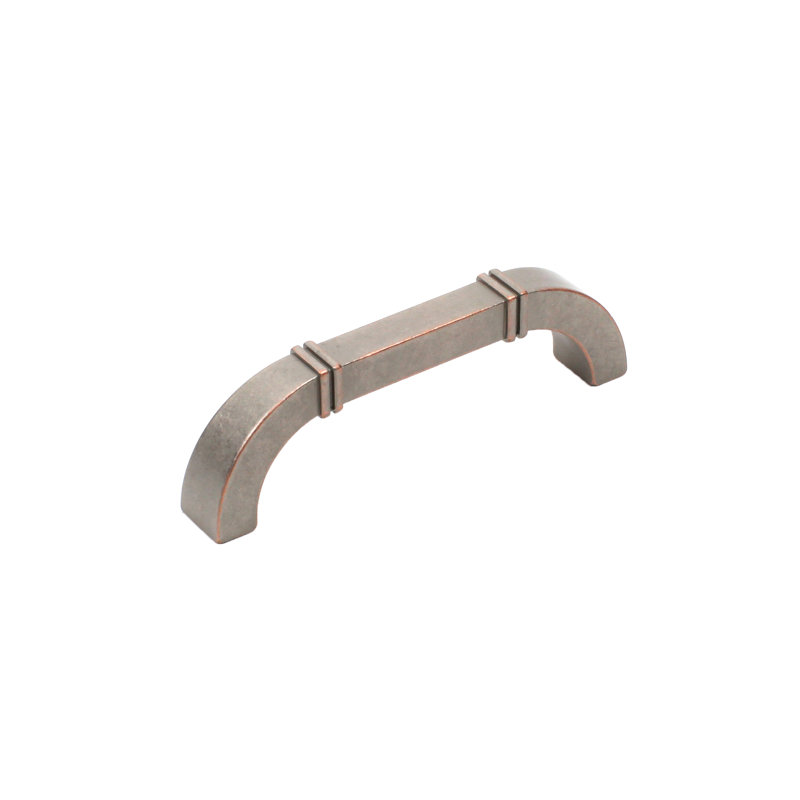 Poignée en arche centrale 3 3/4" en arc de zinc moulé Country, Nickel / cuivre patinés