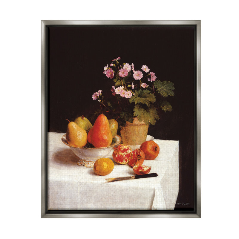 "Fruit and Bouquet Still Life" sur toile, Cadre flottant gris lustré, H 31 po x l 25 po