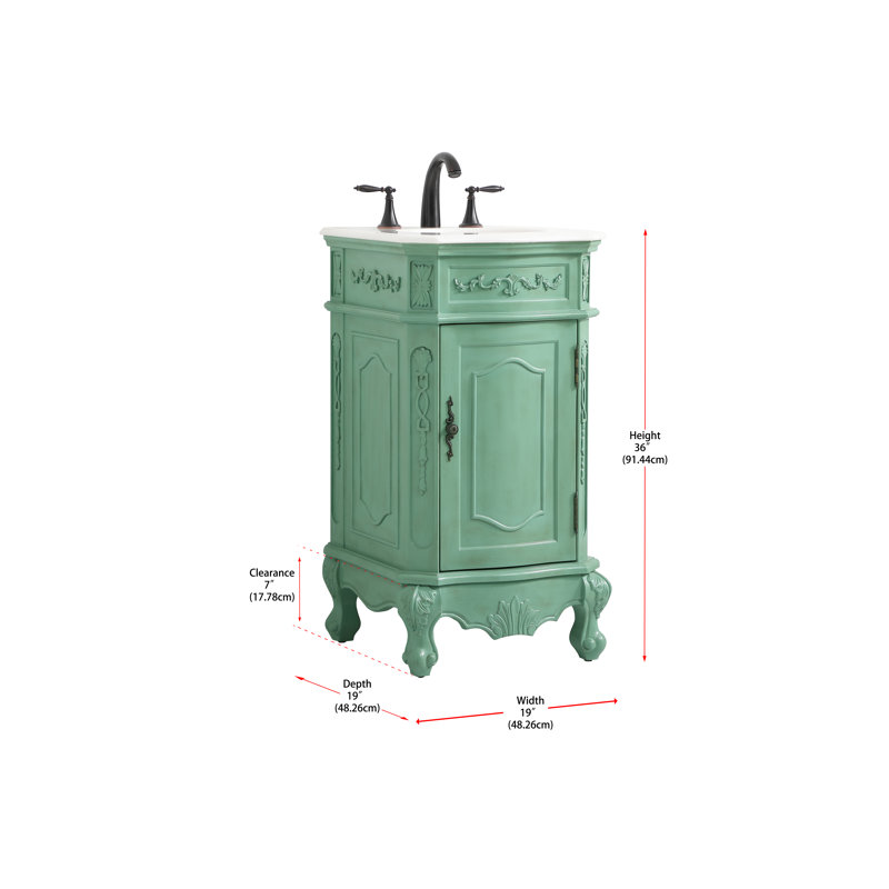 Ensemble de meuble-lavabo simple 19 po Lunette, Menthe rétro, Veines blanches / brunes