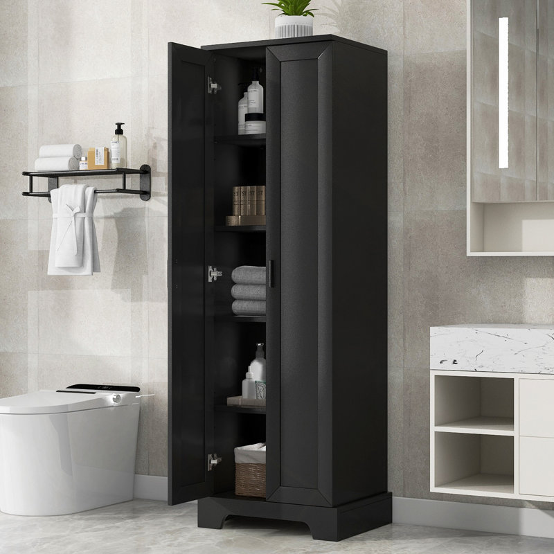 Storage Cabinet With Two Doors For Bathroom, Office, Adjustable Shelf, MDF Board, Black