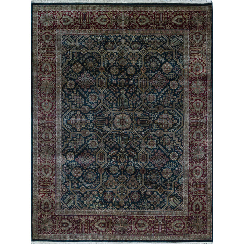 Tapis bleu et rouge noué à la main de haute qualité