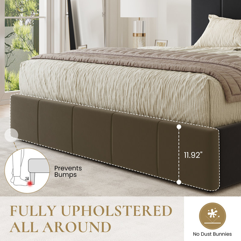 Fully Upholstered Platform Bed, Modern Velvet Bed With Tufted Headboard, No-Dust Design, Queen/Full/King, Queen, Black
