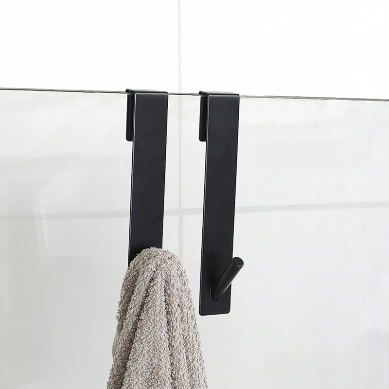 Crochets de porte de douche faciles à installer pour portes de douche en verre sans cadre, Noir mat