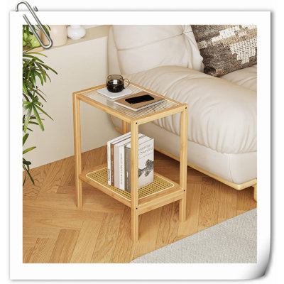 Side Table End Table Rattan Night Stand For Small Spaces Bedroom, Living Room, Rattan Glass Bamboo Coffee Bedside End Table 2-Tier With Storage Boho -  Mercer41, D5093521F5694C3BA215931608822A58