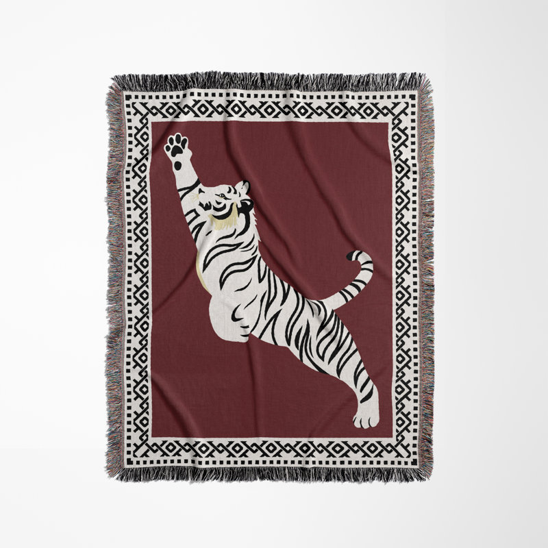 Jeté de lit Kat Tiger, L 80 po x l 60 po, Rouge, blanc cassé