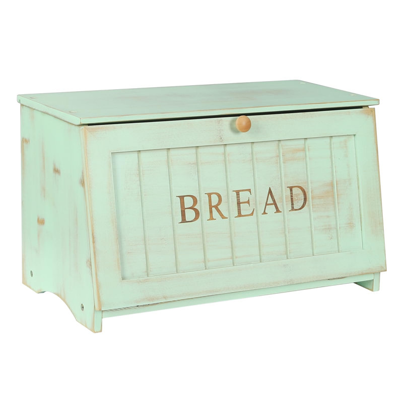 Grande boîte à pain en bois, bac de rangement en bambou monocouche à grande capacité (vert menthe)